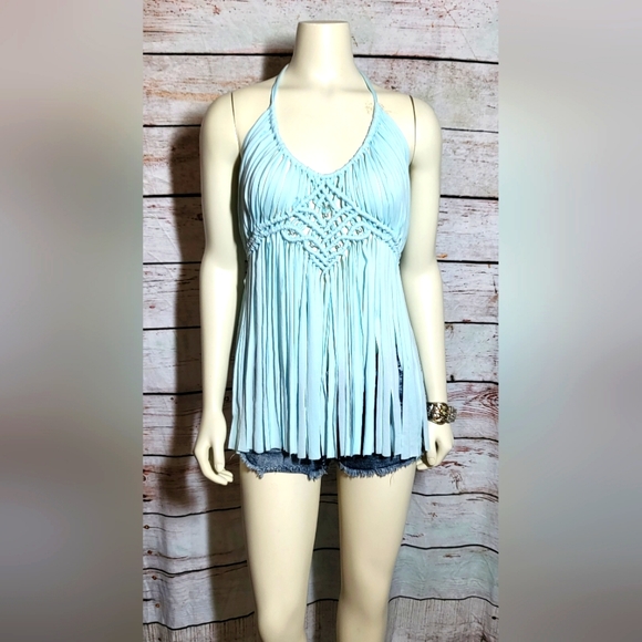 Baby blue/light blue Macreme festival tank top coverup - Picture 4 of 8